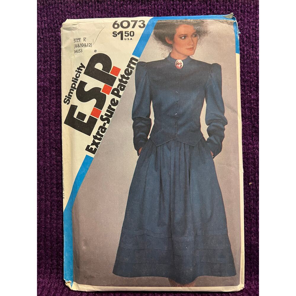 Simplicity 6073 Suit pattern puff sleeve swing midi skirt